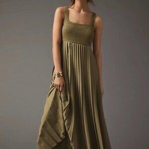 Mare x Anthropologie LIKE NEW Pleated Green Maxi Dress
